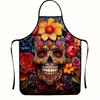 1pc Colorful Skull Print Kitchen Apron - Sleeveless, Home Cooking Apron Unisex Print One Size Baking Grilling