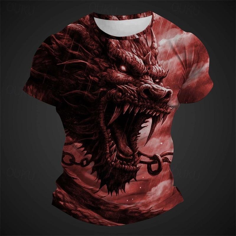 3D Printed Cool Chinese Dragon Pattern T Shirt For Men Summer O-Neck Loose Tops Short Sleeve Tees Casual Mythical Animal Tees