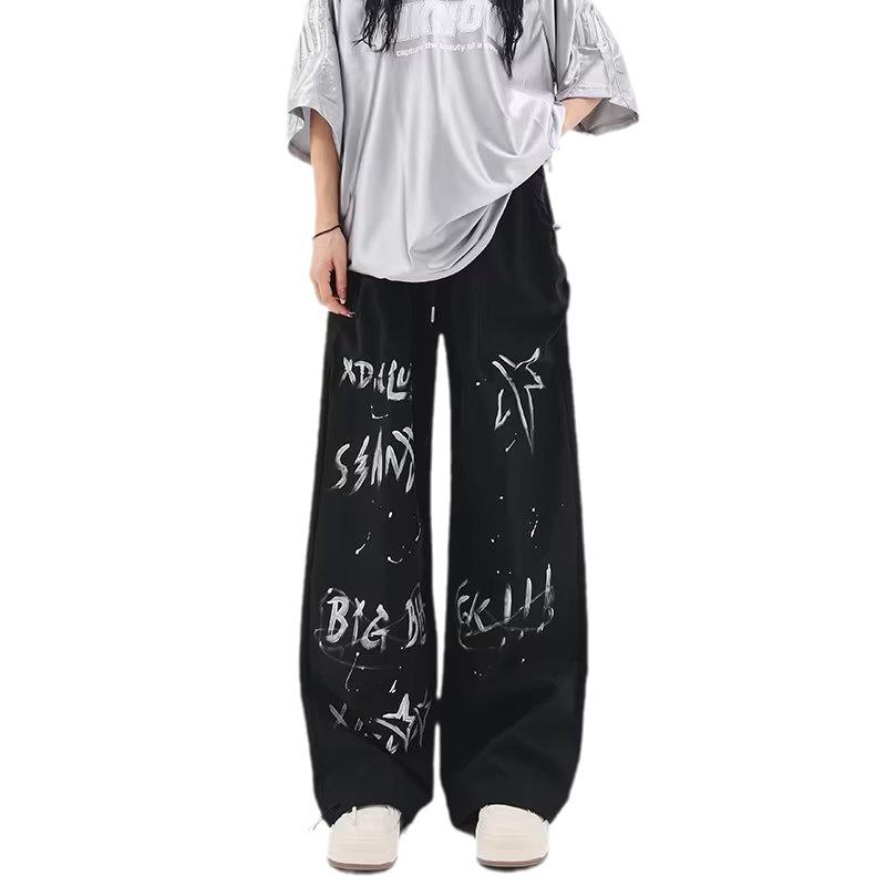 Women's Autumn Wide-Leg Graffiti Sweatpants: Street Style Hip Hop Trousers