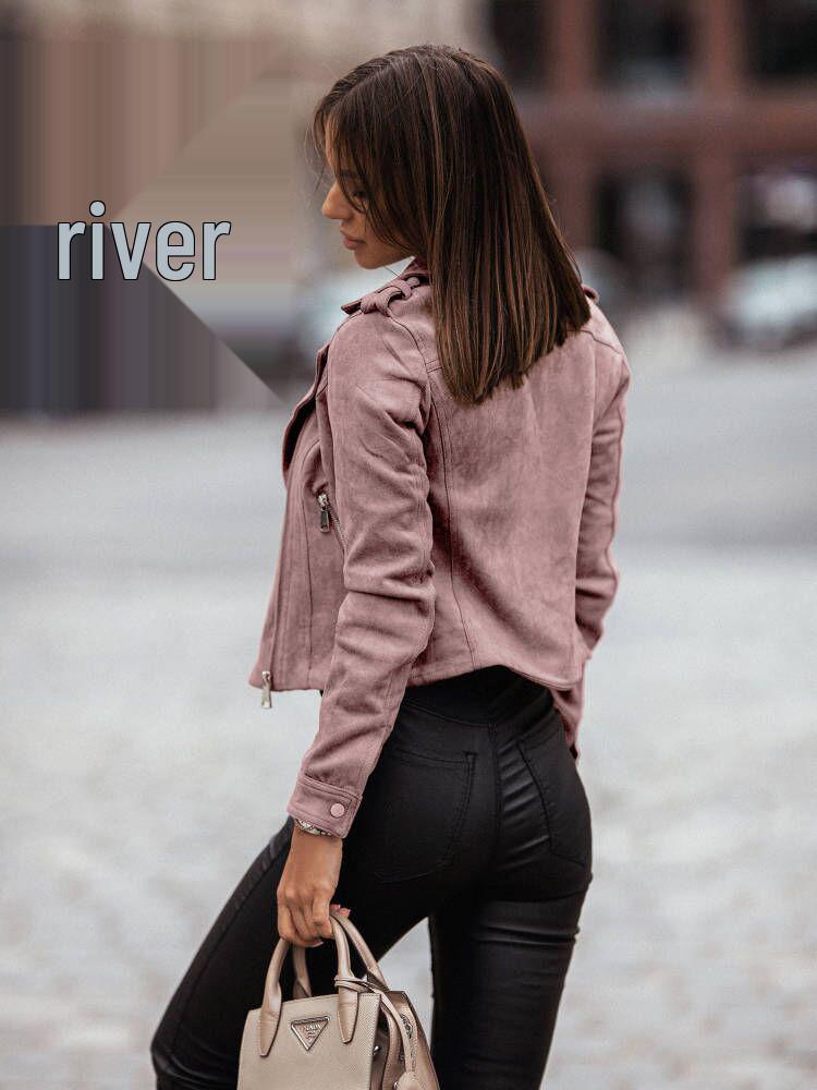 Chaqueta Asimétrica de Ante con Cremallera Europea y Americana - Estilo Caliente 2022