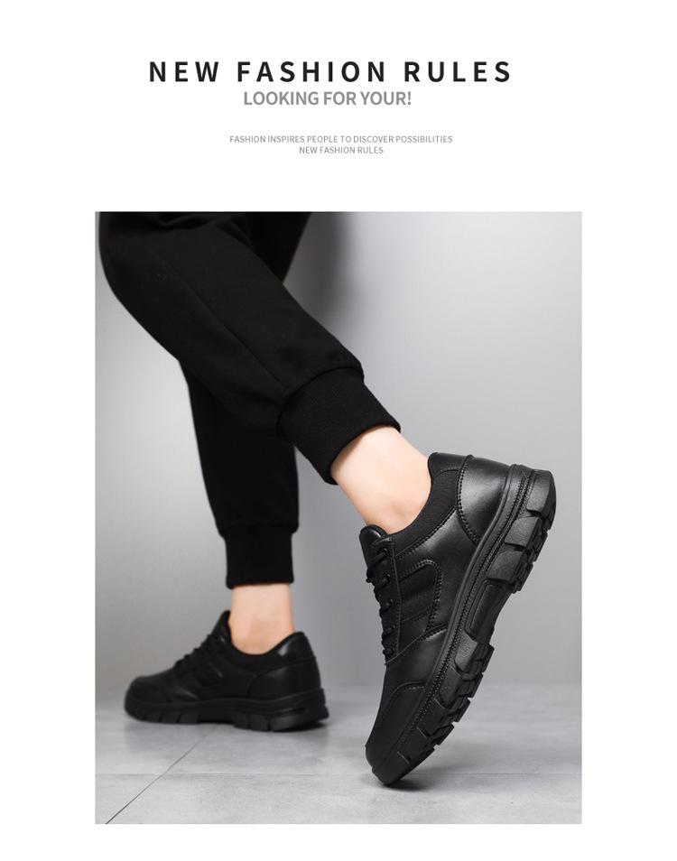 Men's Black Leather Low-Top Soft Sole Outdoor Training and Workwear Shoes