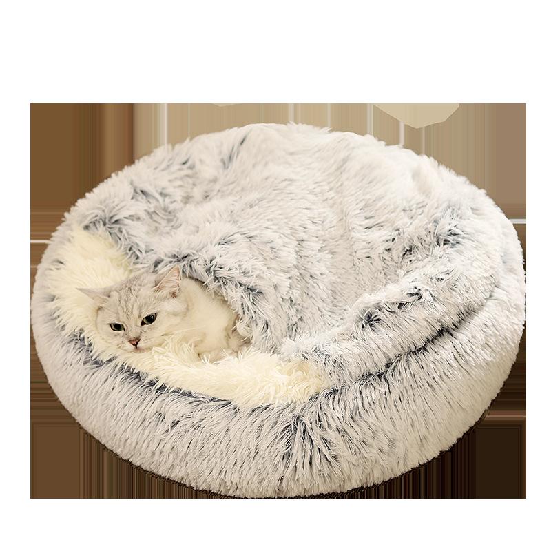 Winter Thickened Warm Semi-enclosed Dog House Pet House Can Be Disassembled and Washable Cat Tent Dog Bed with Cover Long Fur Nest