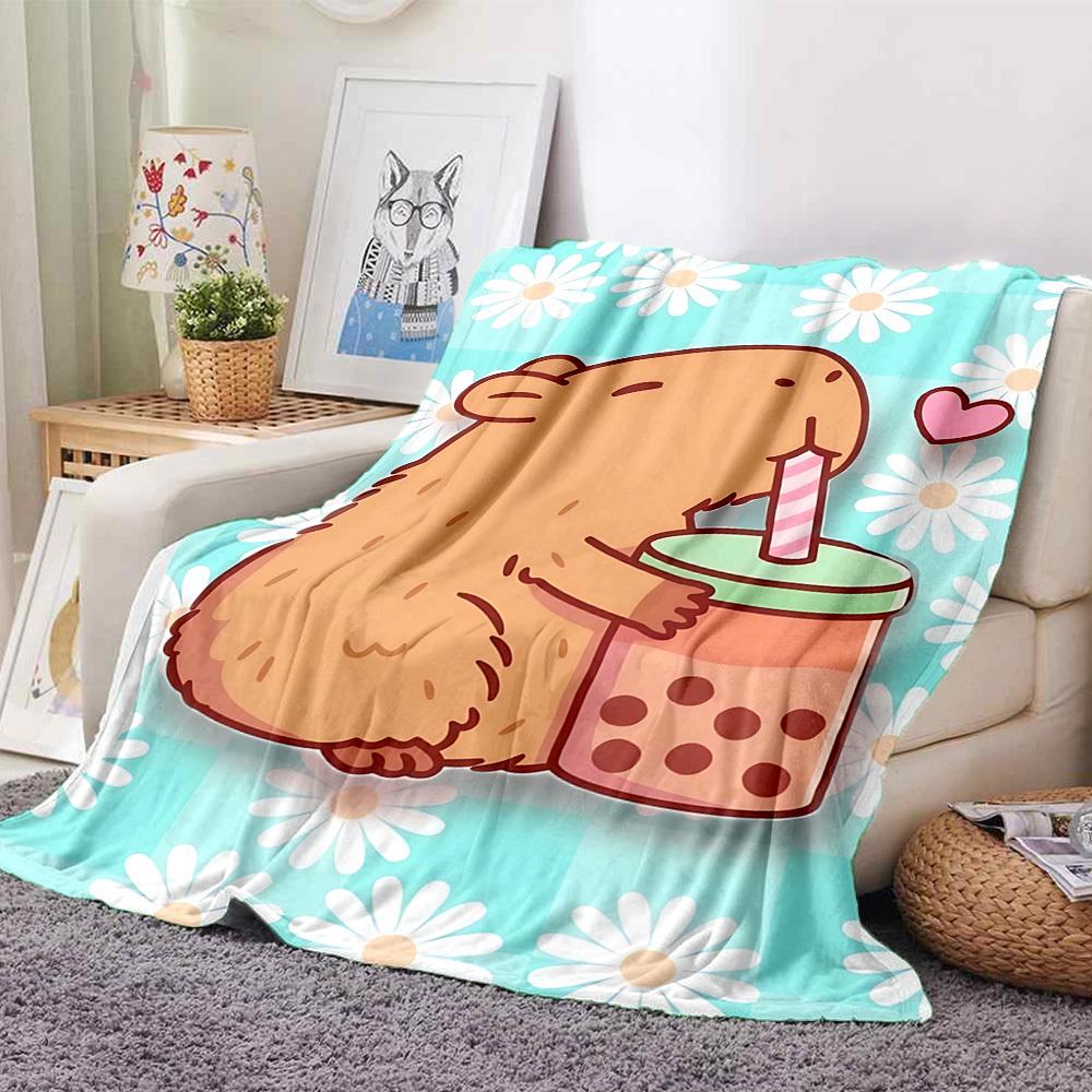 1pc Bubble Tea, Cute Capybara Blanket Lightweight Blanket Throw Blanket For Sofa, Bed, Travel, Camping, Livingroom, Office, Couch, Chair yy251010026