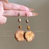 Silver Needle Round Resin Rattan Woven Earrings - Light Luxury High-End Studs, Fashionable Temperament Design