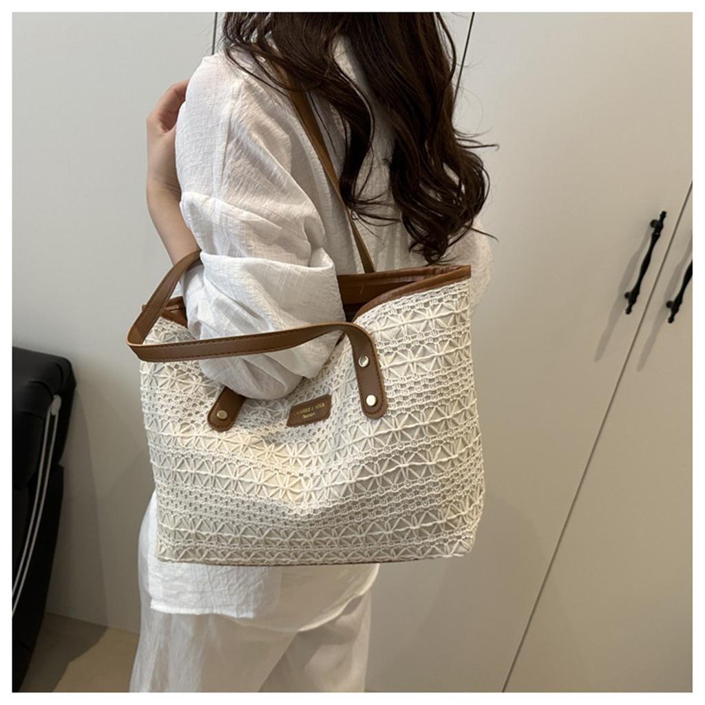 Frisches Temperament Modedesign Ozeanisches Colorblocking Strohstruktur Einzelne Schulter Achseltasche Damen