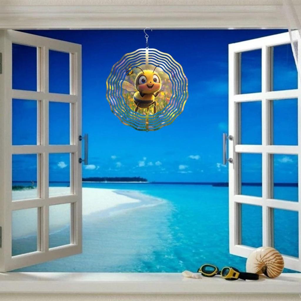 Metal Art Windmill with Cartoon Bee Design 2D Wind Chime Outdoor Decor Dynamic Garden Art Home Yard Decoration High Quality Weather Resistant
