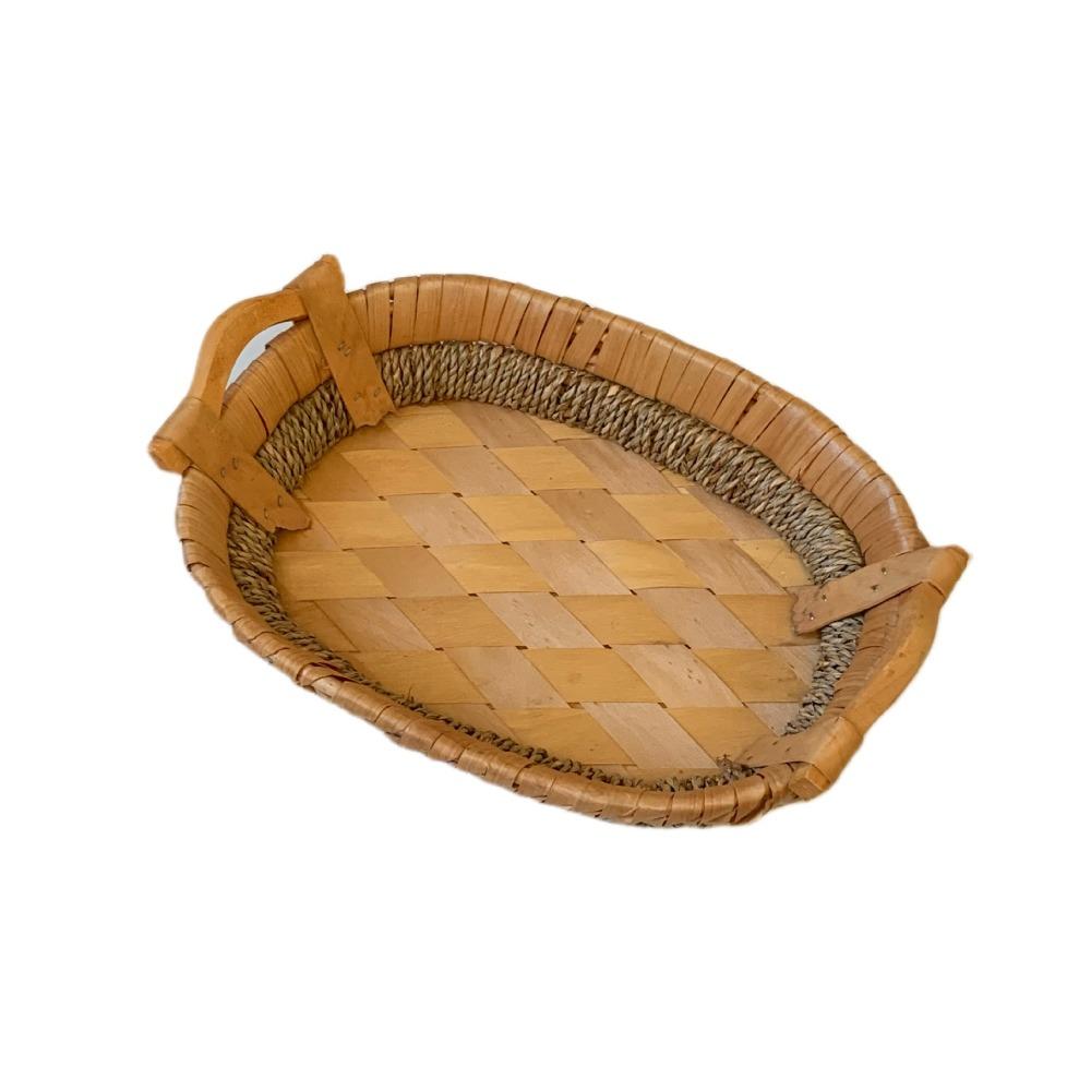 Rustic Handwoven Storage Basket Handmade Food Serving Holder Fruit Vegetable Storage Tray  Kitchen