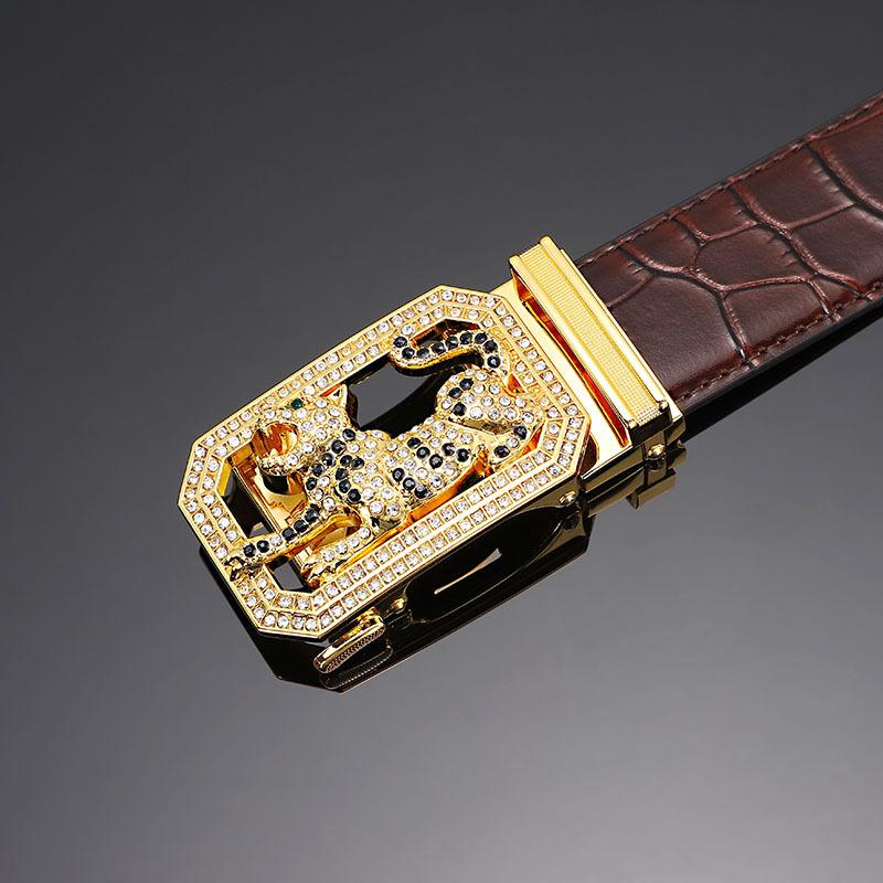 Cinto masculino de couro fivela automática primeira camada couro de vaca doze zodíaco botão cabeça crocodilo padrão cinto masculino