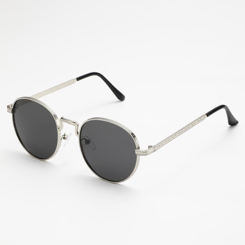 Metal round frame flat mirror unisex sunglasses new fashionable European American hip hop style trendy accessory