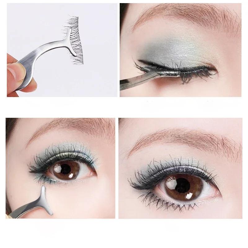 5pcs False Eyelash Tweezers Fake Eye Lash Applicator Eyelash Extension Curler Nipper Auxiliary Clip Clamp Makeup Forceps Tools Supply