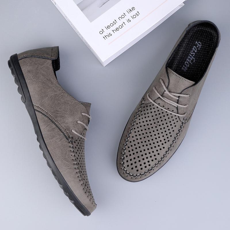 Summer Hollow Out Leather Shoes Men Luxury Italian Men Casual Handmade Moccasins Designer Breathable Boat Shoes Zapatos Hombre