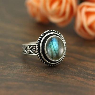 Labradorite Gemstone Ring 925 Sterling Silver Solid Blue Fire Stone Fashion Statement Rings for Women's Gift Idea Gemstone Jewelry 6.1 Gms Environ