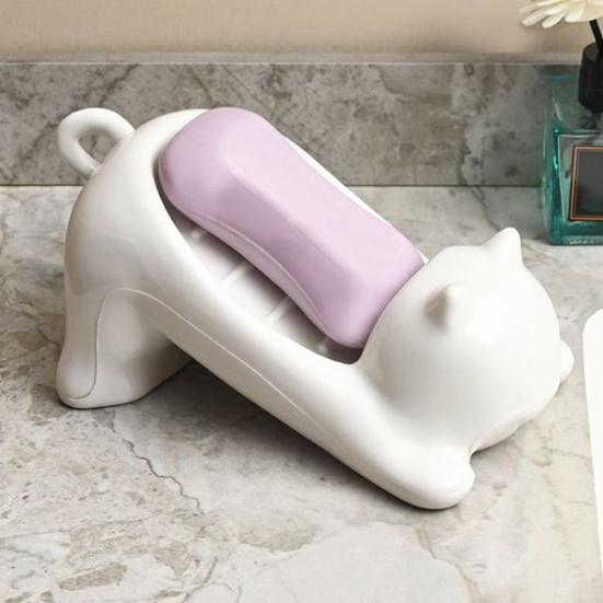 Portasapone da bagno da 1/2 pezzi, design antiscivolo, drenaggio rapido, adorabile portasapone a forma di gatto, facile da pulire, salvasapone