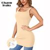 CHARMLEAKS Langes Tanktop für Damen mit Regal-BH, quadratischer Ausschnitt, breite Träger, Camisole, Sommer-Unterhemden aus Baumwolle