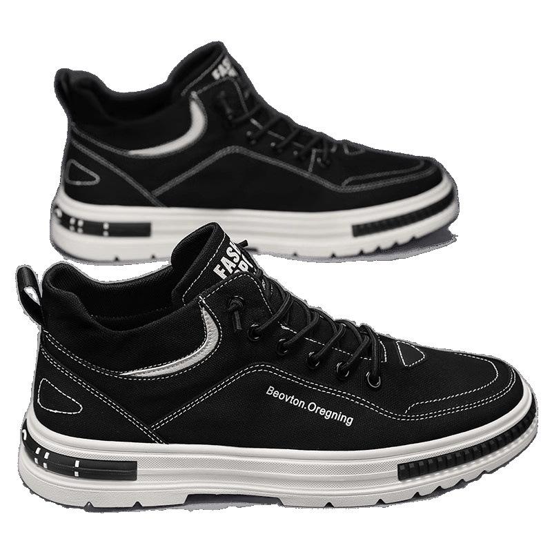 Summer New Black Casual Heightening Cloth Shoes Sports Breathable Canvas Trendy Board Shoes