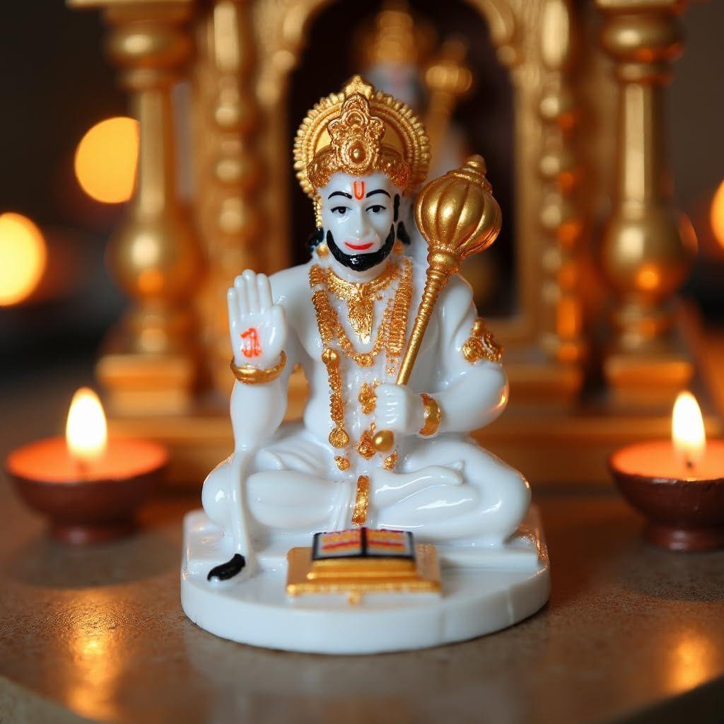 Hanuman Ji Murti for Car Dashboard, Hanuman Idol for Home Pooja with Hanuman Chalisa for Protection from Negative Energy, Good Luck and Success
