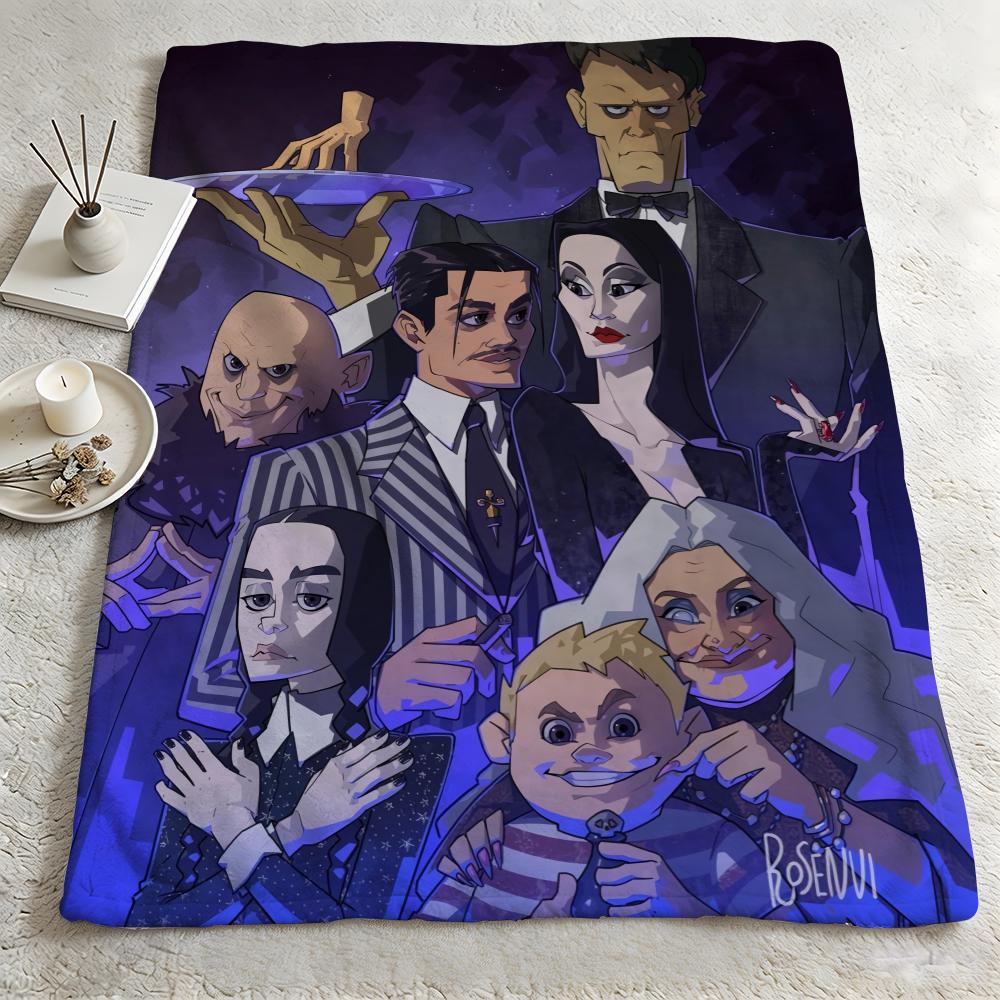 cartoon TThe Addams Familyy Throw Warm Soft Flannel Blanket Multiuse for Sofa Bed Camping Travel Nap