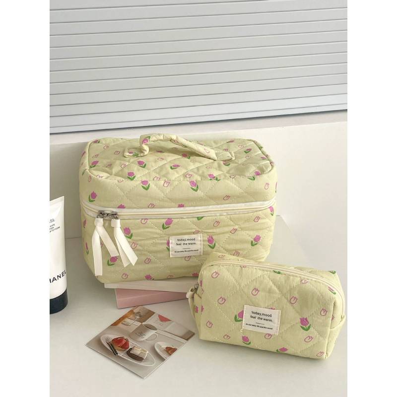 Floral Cotton Makeup Bag With Large Capacity For Everyday Use