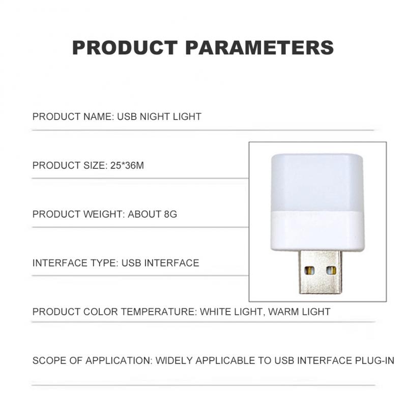 USB Night Light Mini LED Night Light USB Plug Lamp Power Bank Charging Book Lights Round Square Eye Protection Reading Lamps