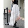 Chic Asymmetrical Long Skirt Women Spliced Lace High Waisted Folds A Line Skirts New Fashion Streetwear Women's Black Skirt