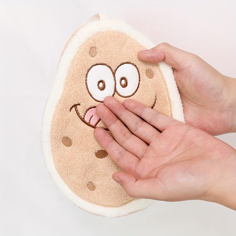 4pcs Cute Cartoon Fruit Vegetable Shaped Hand Towels Set, Super Absorbent Coral Fleece Kitchen Towels, Contemporary Knit Fabric, 800gsm Polyester