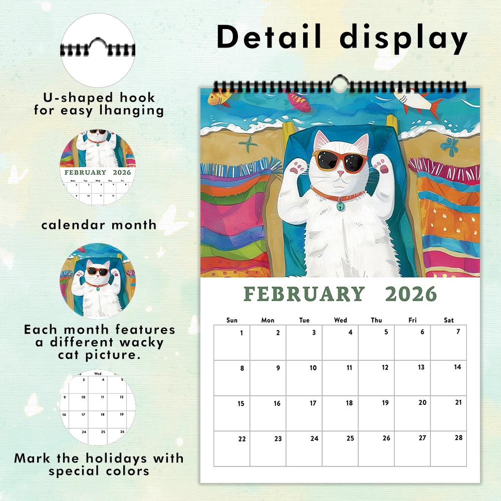 1pc 2026 Wall Calendar, Cute Cat Theme, 12 Months Monthly Plan, Perfect Gift for Birthday, Christmas, New Year