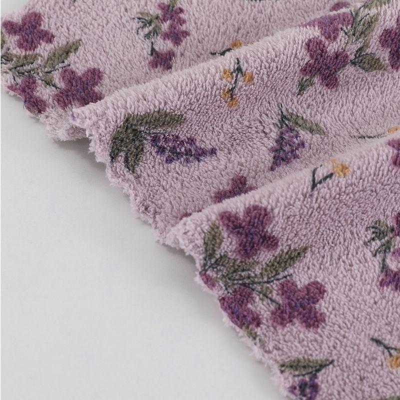 5-Piece Purple Floral Quick-Dry Water-Absorbing Coral Fleece Cleaning Cloth Set for Kitchen and Bathroom