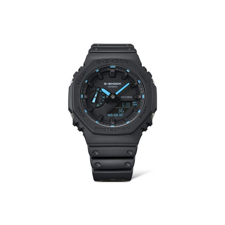 Casio G-Shock Dual Display Series Night Neon Classic Fashion Octagonal Trend Sports Quartz Movement Resin Strap Men watches Black GA-2100-1A2PR