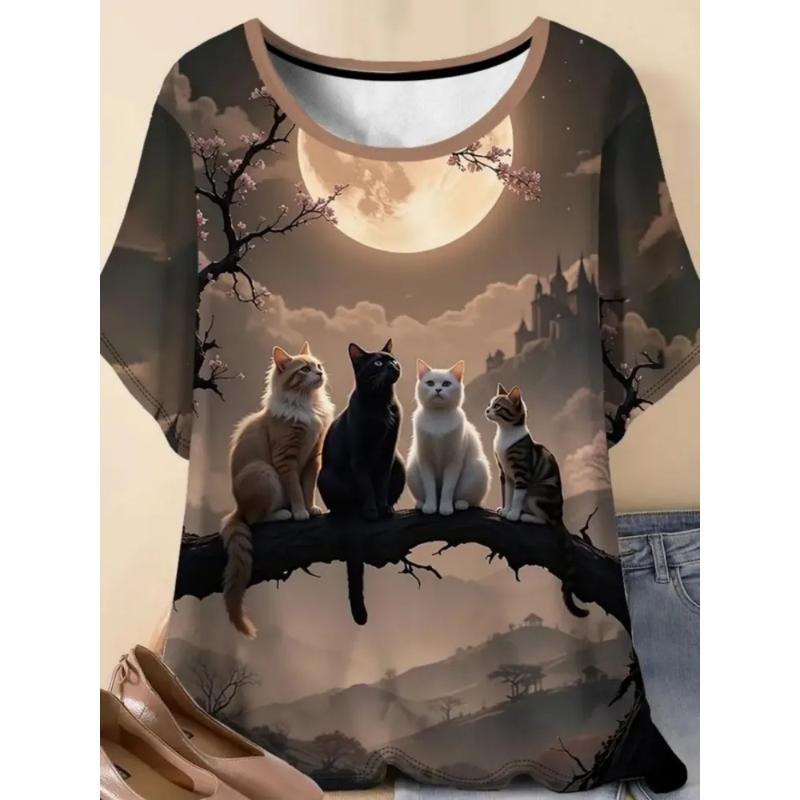 

Women s T-shirt 3D Pattern Printed Casual Short Sleeved Colorful Animal Pattern Printing O-Neck Top Fashionable Street Women s Clothing 6XL