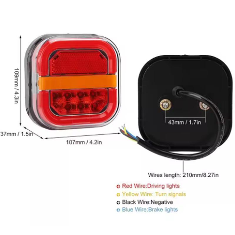 2Pcs Led Trailer Tail Lamp 4inch Square Brake Flowing Turn Signal Blinker License Plate Lamp 12V 24V for Truck Pickup Van 4x4