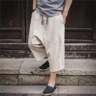 Trendige Haremsshorts aus Baumwollleinen für den Sommer für Herren – locker, weites Bein, große Größe