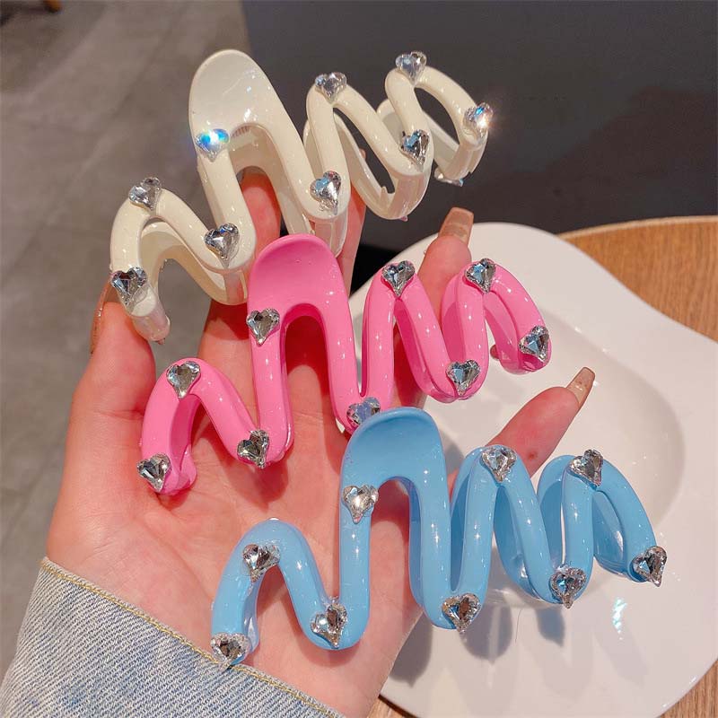 Koreanische Weiße Liebe Herz Strass Wellen Haarspangen für Frauen Bunte Große Acryl Haarspange Kopfschmuck Haarschmuck