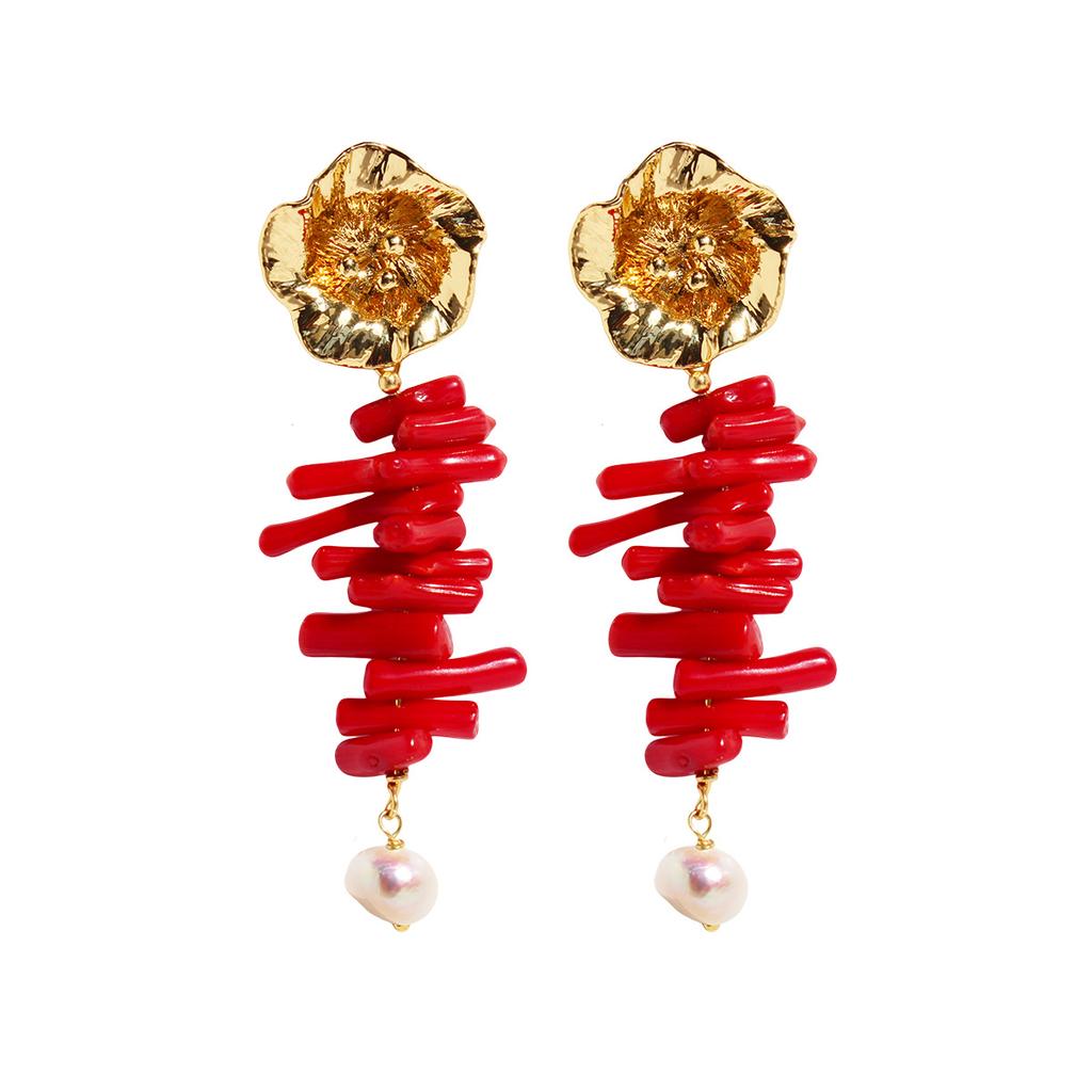 Cercei, un cadou de la natură, cercei lungi Hongshan naturali originali, cercei cu flori de perle 380