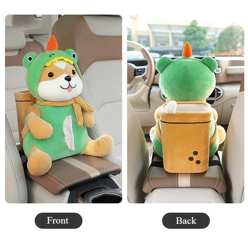 Fisherman Duck 2-in-1 Car Armrest Box Tissue Box with Creative Cute Cartoon Tissue Case Paper Box Garbage Can Car Storage