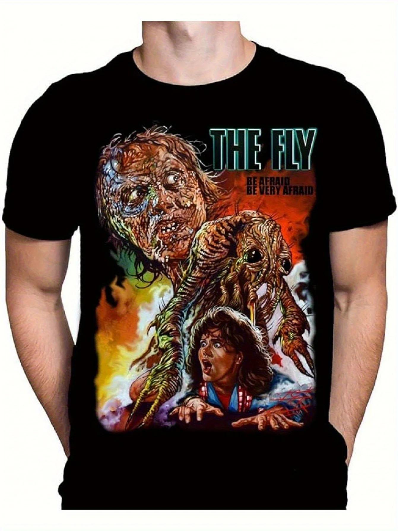 Men s  Fly Man  Horror Movie Themed Printed T-shirt -  Classic Movie Pattern Short Sleeved Outdoor Outfit Horror Movie T-shir... S