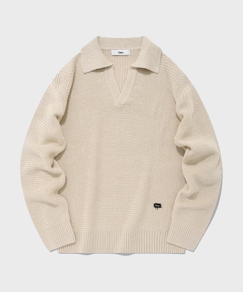 FALLETT V-Neck Collared Knit Light Beige