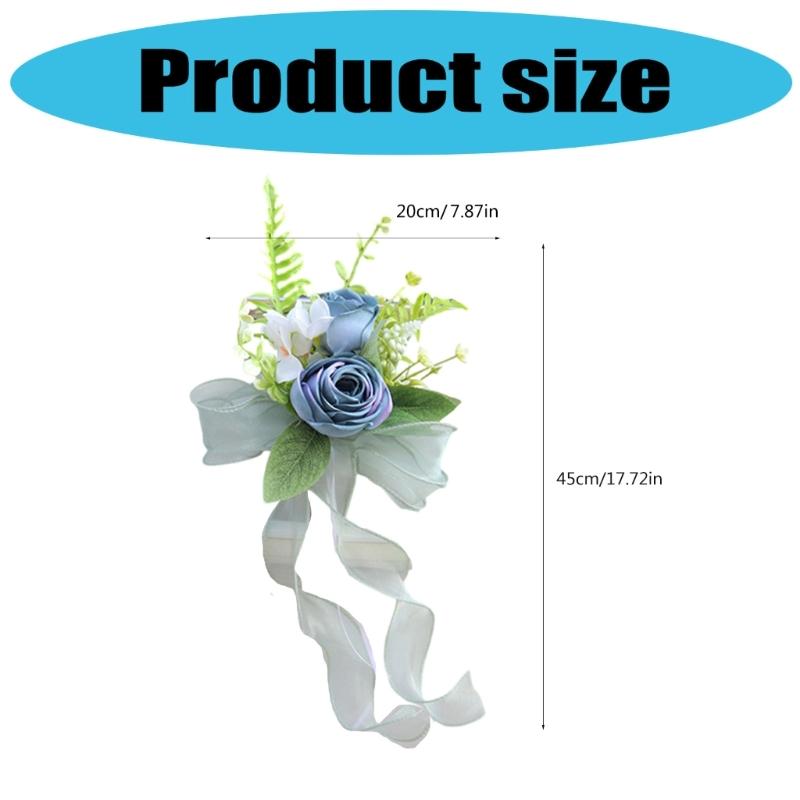 Elegant Blue Bridal Car Mirror Plant Ornament Synthetic Cloth Arrangement For Outdoor Wedding Event