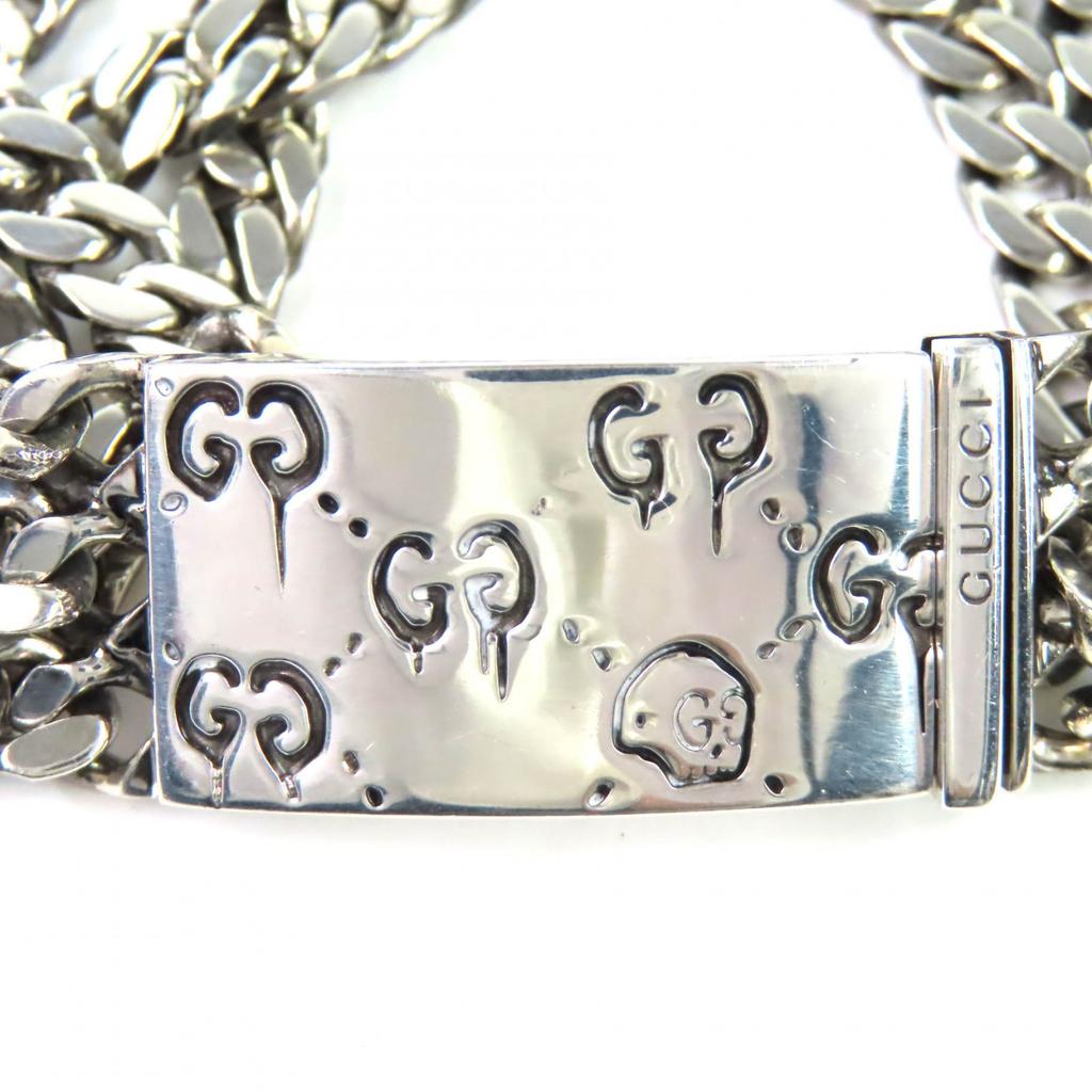 Great GUCCI bracelet ghost Skull GGPattern Triple Chain Silver SV925 Women Used