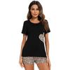 Womens Fashion Modal Plaid Color Leopard Tee and Shorts 2pcs Set Loungewear Pajamas Set All Seasons