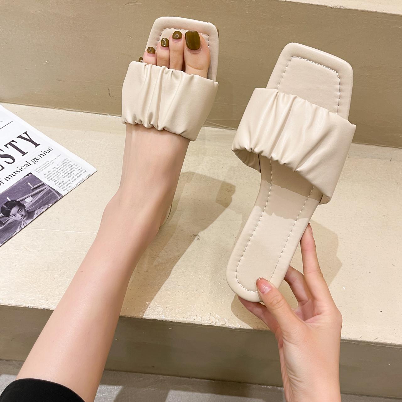 

Тапочки новые модные повседневные женские туфли разноцветные уличные пляжные большого размера универсальные с открытым носком квадратный каблук женские туфли 40