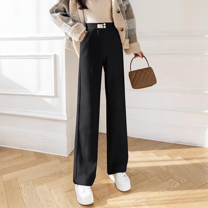 Women's 2024 High-Waist Velvet Drape Wide-Leg Pants: Slim, Loose, Thick, and Casual for Winter.