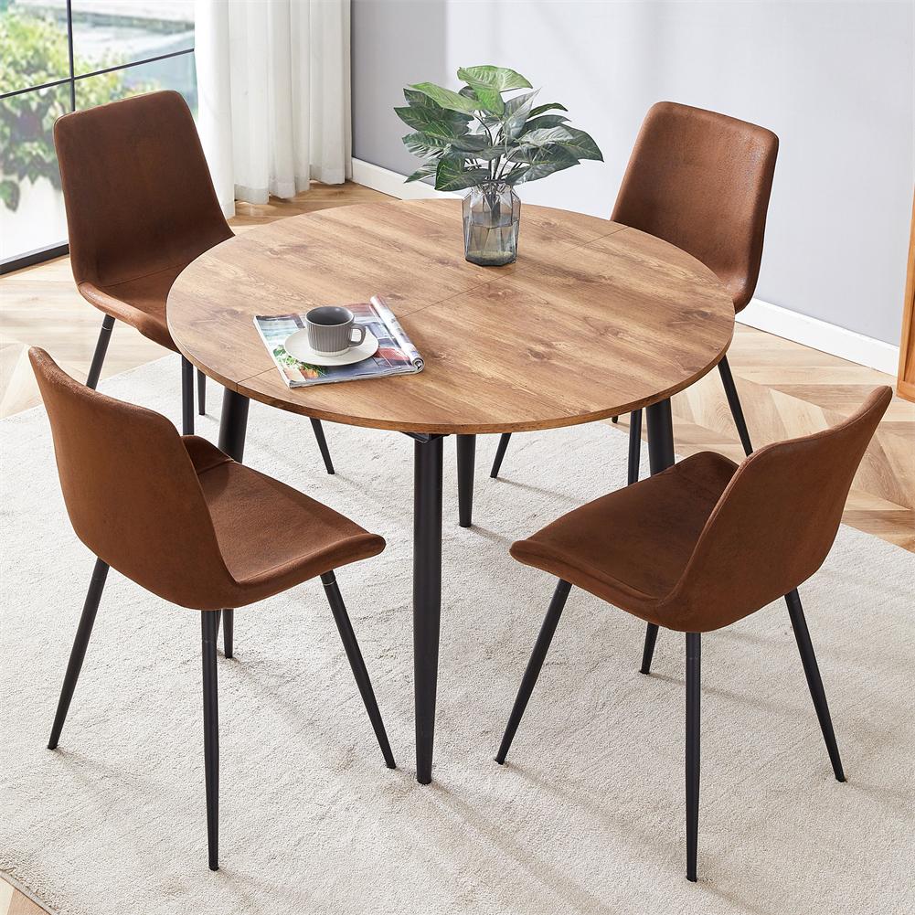 US Dining Table Set Of 4 Dining Table With Extendable Tabletop And Soft Suede Cushion Dining Chairs Set For Kitchen Dining Room