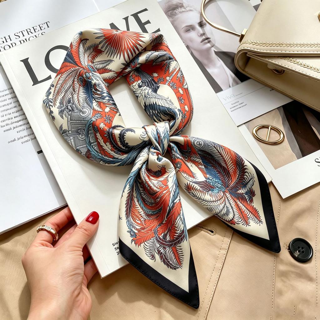 Spring and Autumn thin flight attendant occupation small scarf headscarf small square scarf female foreign style literary Korean versatile cartoon sil