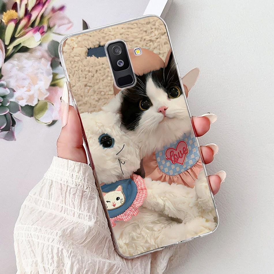 For Samsung Galaxy A6 Plus 2018 Phone Case On Samsung A6+ (2018) A6 A600F A605G Elegant Floral Cat Soft Silicone Clear TPU Cases