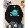 Kids Crewneck Sweatshirt, Cute Monster With Worm Print,Daily Casual Top for Spring & Autumn