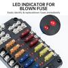 12 Way Marine Fuse Block, 12V Fuse Box with Led Indicator Waterproof Cover, Standard Circuit Marine Fuse Panel with Negative Bus for 12V/24V