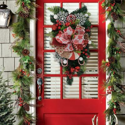 Christmas Door Wreath - Red And Candy Cane Teardrop Ornaments With Balls For Home Outdoor Decoration 3D Christmas Flower