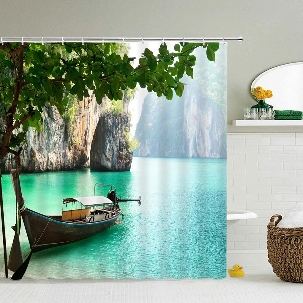 Bath Curtain 3d Printing Window Scenery Forest Shower Curtains 180*200cm Waterproof Bathroom Curtain Washable Fabric With Hooks