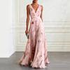 2026 summer new French V-neck light blue tulip print sleeveless long dress