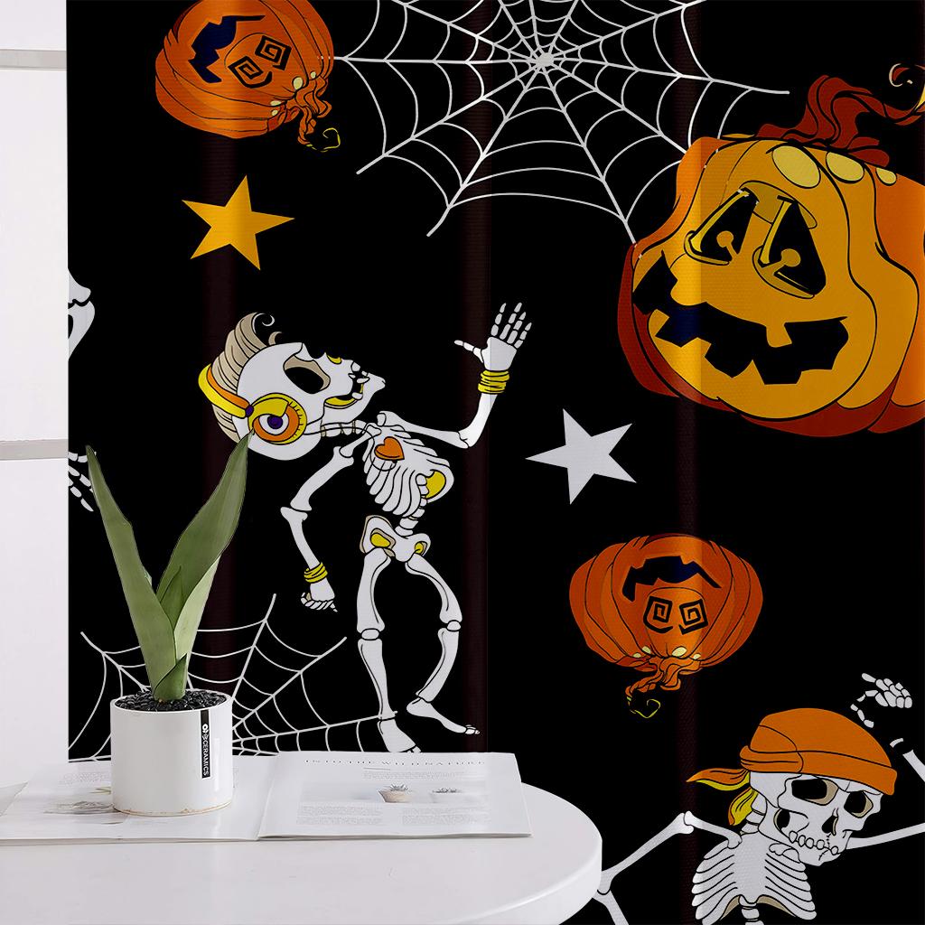Halloween Decorative Curtains for Children's Room, Horror Cartoon Skull Print, Restaurant, Holiday Party